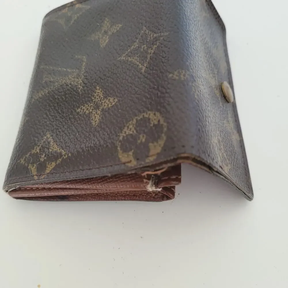 Louis Vuitton LV Micro Brown Folding Monogram Leather Card Wallet Small Authenti